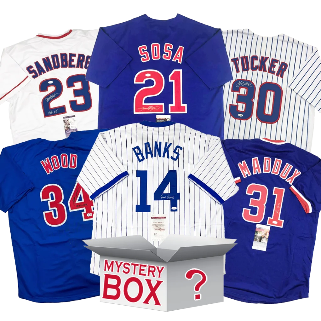 Autographed Chicago Baseball Jersey Mystery Box with PSA JSA or Beckett COA | Hall of Fame Sports Memorabilia | vintageantiquesgifts.com
