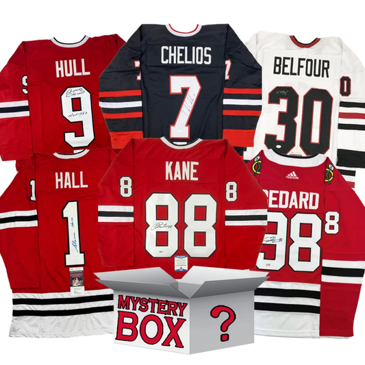 Autographed Chicago Hockey Jersey Mystery Box with PSA JSA or Beckett COA | Hall of Fame Sports Memorabilia | vintageantiquesgifts.com