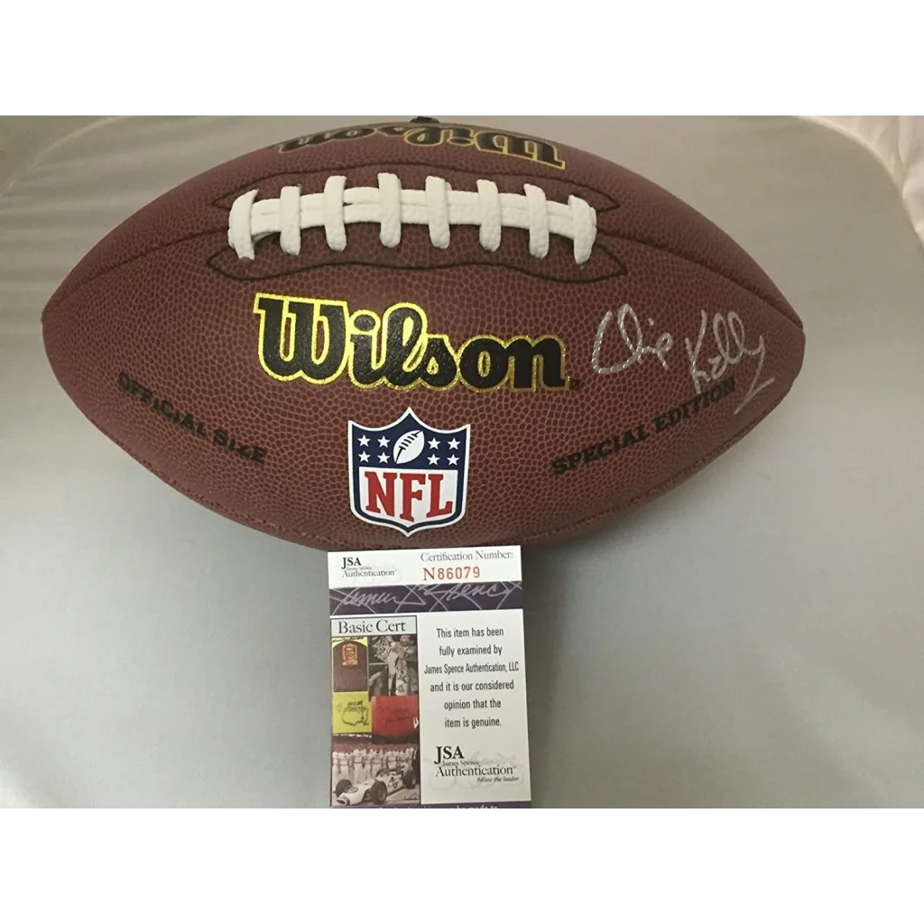 Autographed NFL football with JSA certification and dual silver signatures