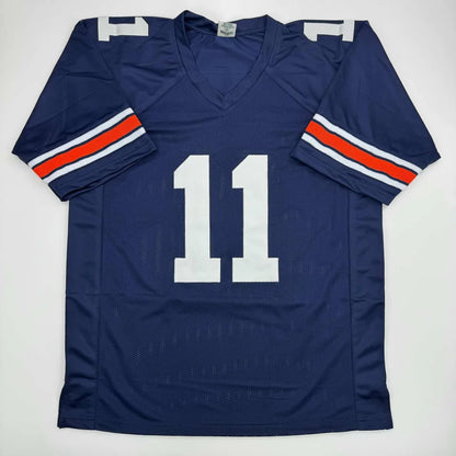 Navy blue custom jersey with white orange stripes and number 11 Davis Jr Auburn
