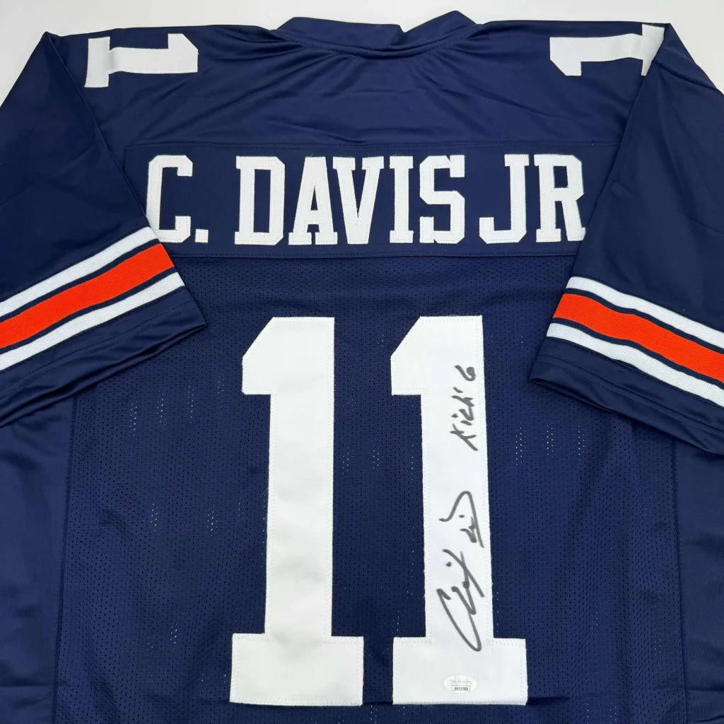 Dark blue custom jersey with white numbers and Davis Jr Auburn autograph for sports fans