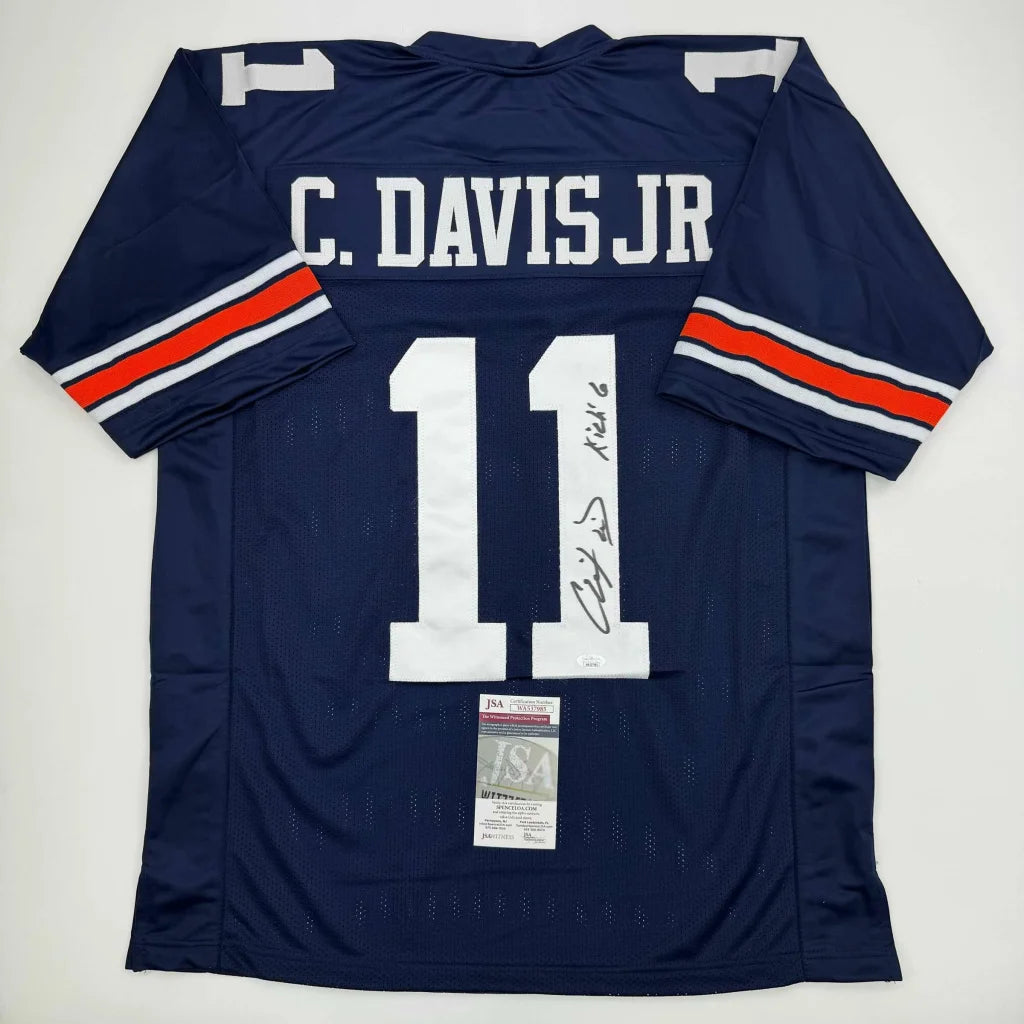 Blue custom jersey with Davis Jr Auburn autograph, perfect for sports fans