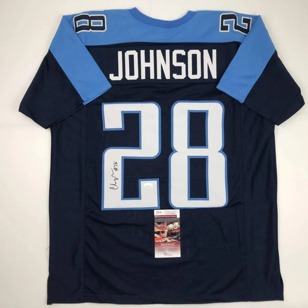 Chris Johnson Tennessee custom jersey number 28 with navy blue design