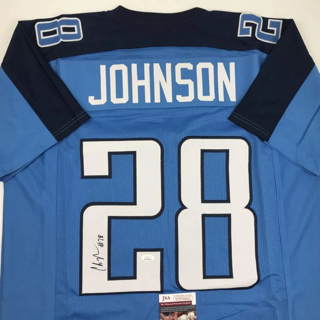 Autographed Chris Johnson Tennessee Powder Blue Football Jersey JSA COA | Certified Authentic Signed Memorabilia | vintageantiquesgifts.com