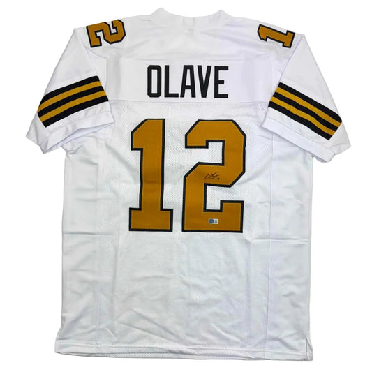 Autographed Chris Olave New Orleans White Color Rush Football Jersey Beckett BAS COA | Hall of Fame Sports Memorabilia | vintageantiquesgifts.com