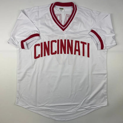 White custom jersey with red trim and CINCINNATI for professional sports fans