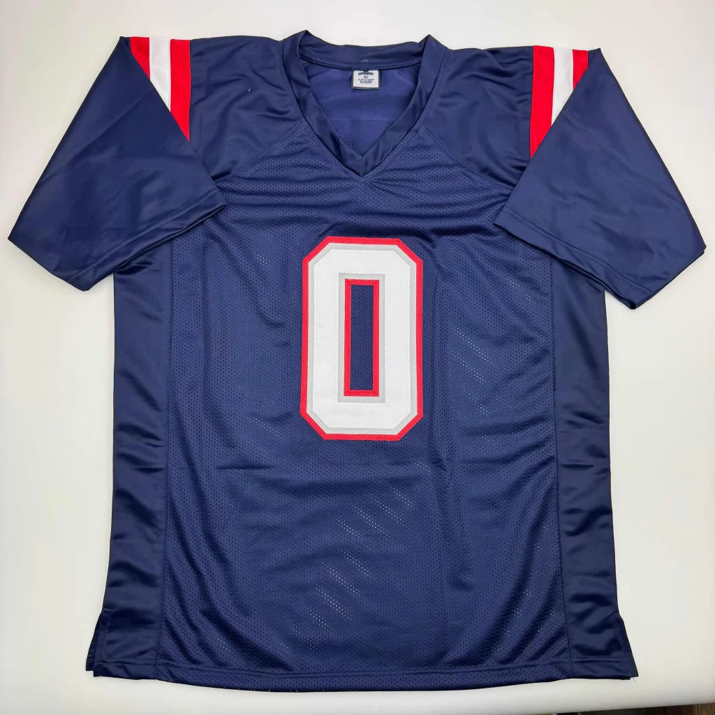Autographed Christian Gonzalez New England navy custom jersey with number 0