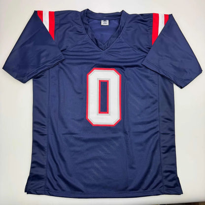 Autographed Christian Gonzalez New England navy custom jersey with number 0
