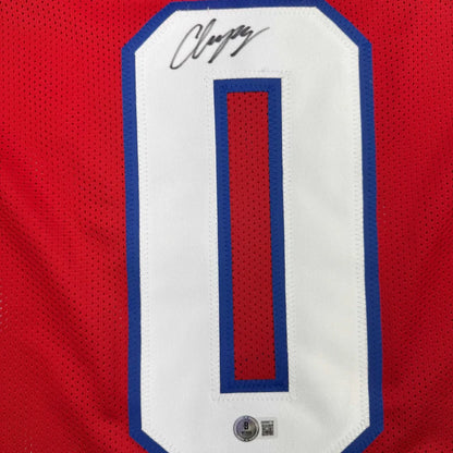 Autographed Christian Gonzalez red custom jersey with white 0, Beckett COA