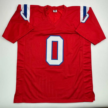 Autographed Christian Gonzalez New England red custom jersey with number 0
