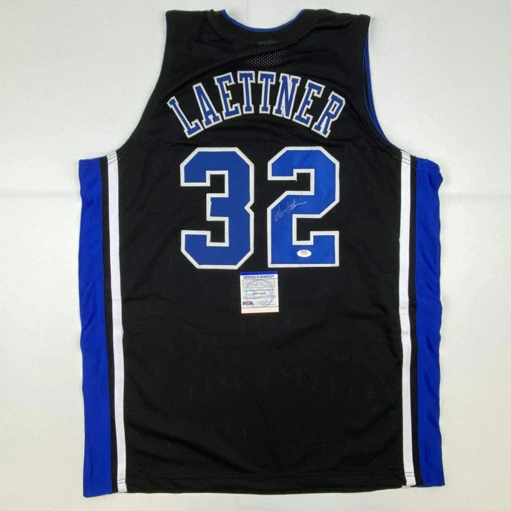 Black and blue custom basketball jersey with player name, number, autograph sports memorabilia