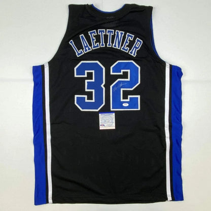 Black and blue custom basketball jersey with player name, number, autograph sports memorabilia