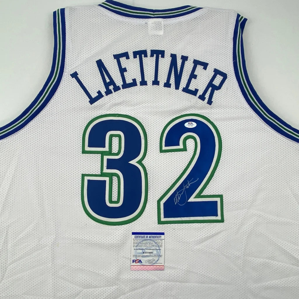 Christian Laettner signed Minnesota white custom jersey with LAETTNER 32 back print