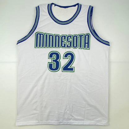 Christian Laettner signed Minnesota white custom jersey with blue and green trim