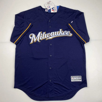 Navy blue custom jersey with Milwaukee script, perfect for professional sports fans