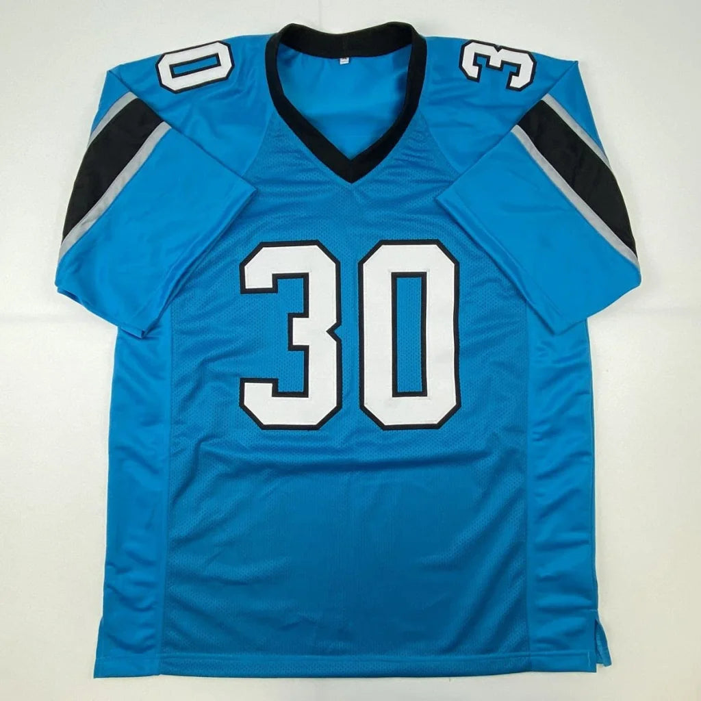 Turquoise blue Chuba Hubbard custom jersey from Professional Sports League, perfect for fans