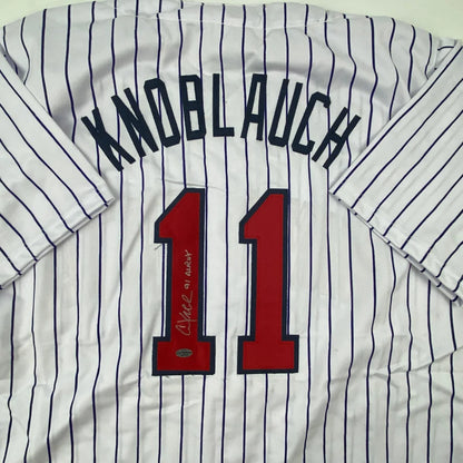 Autographed Chuck Knoblauch Minnesota custom jersey with pinstripes
