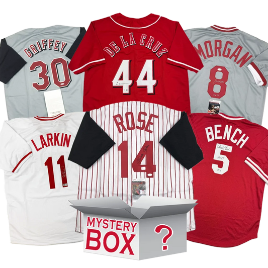 Cincinnati baseball jersey mystery box with five jerseys and a guaranteed signed jersey