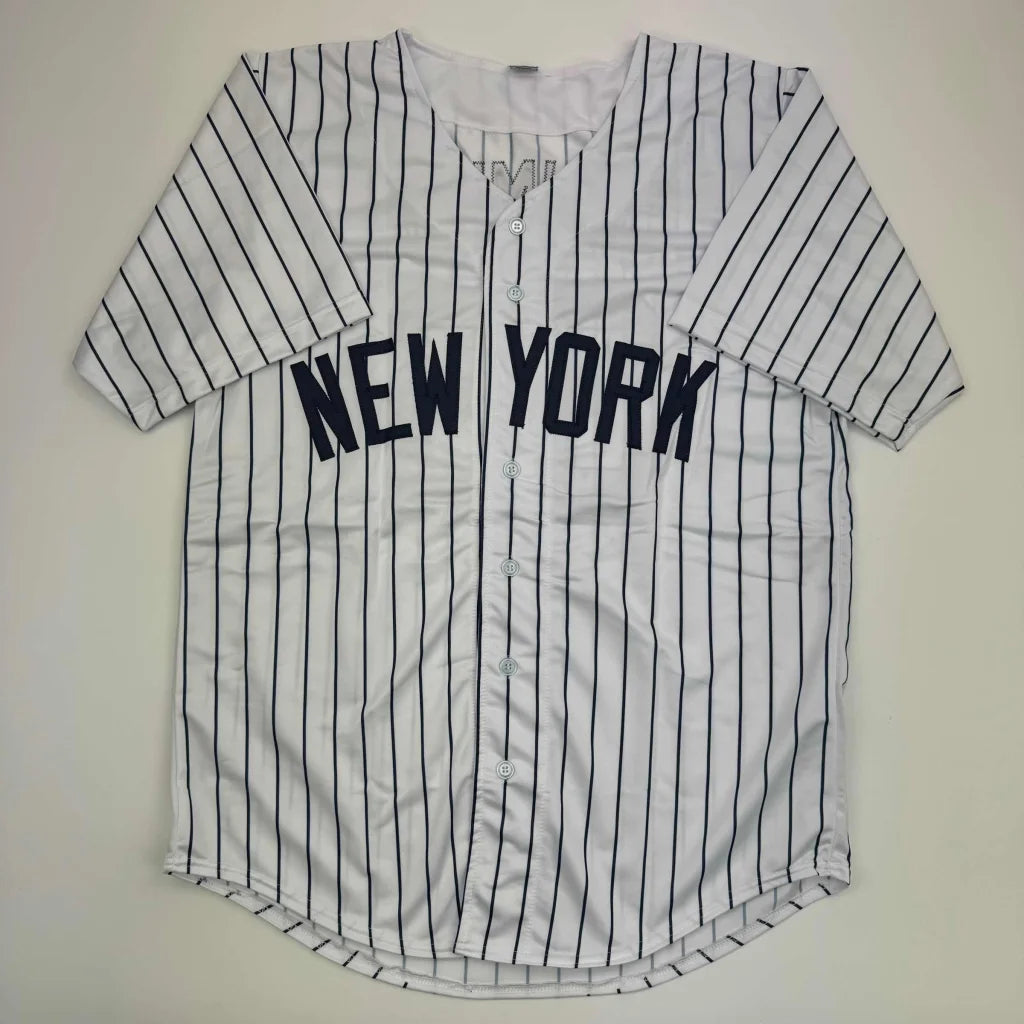 Autographed Clarke Schmidt New York Pinstripe Baseball Jersey Beckett BAS COA | Authenticated Signed Sports Jersey | vintageantiquesgifts.com