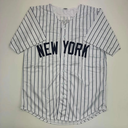 Autographed Clarke Schmidt New York Pinstripe Baseball Jersey Beckett BAS COA | Authenticated Signed Sports Jersey | vintageantiquesgifts.com