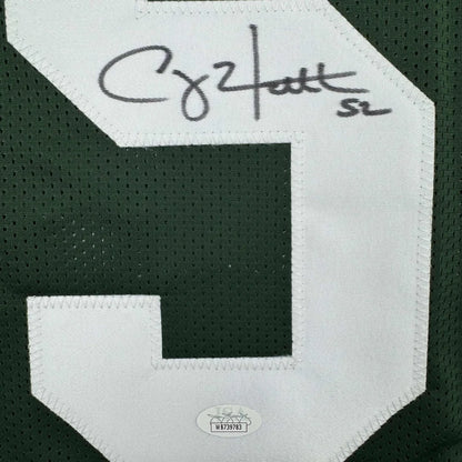 Autographed Clay Matthews Green Bay Packers green custom jersey with Cy Young signature, JSA COA