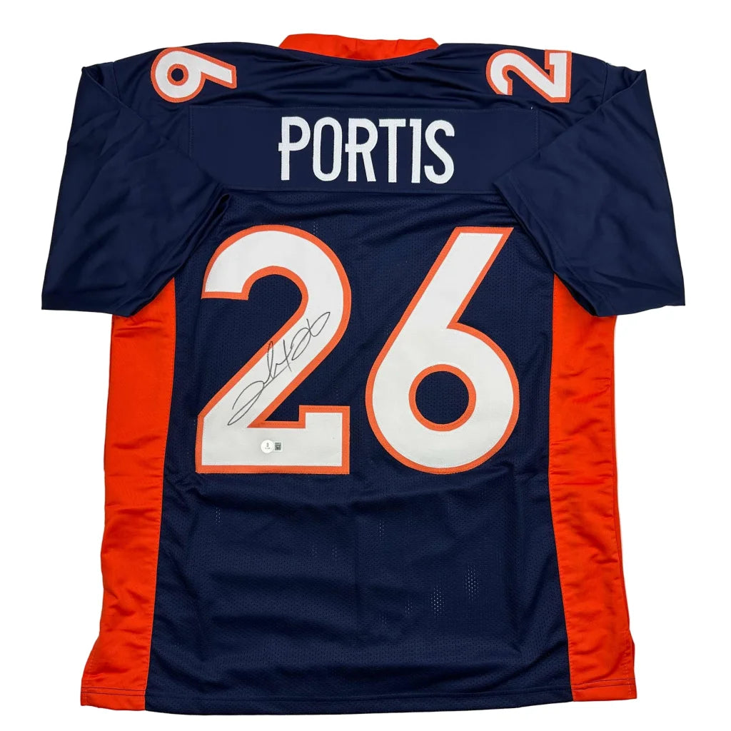 Autographed Clinton Portis Denver Broncos navy blue custom jersey with number 26