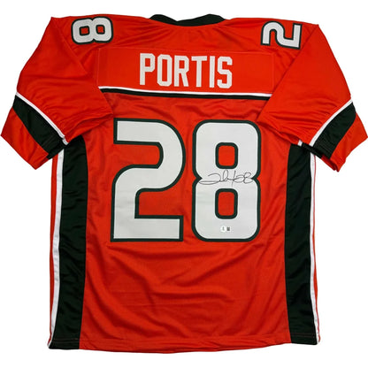 Autographed Clinton Portis Miami Orange College Football Jersey Beckett BAS COA | Hall of Fame Sports Memorabilia | vintageantiquesgifts.com