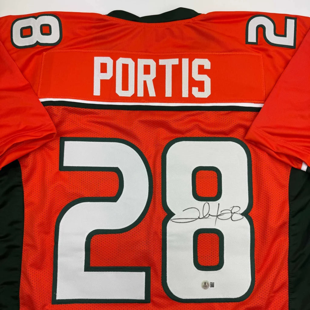 Autographed Clinton Portis Miami Orange College Football Jersey Beckett BAS COA | Certified Authentic Signed Memorabilia | vintageantiquesgifts.com