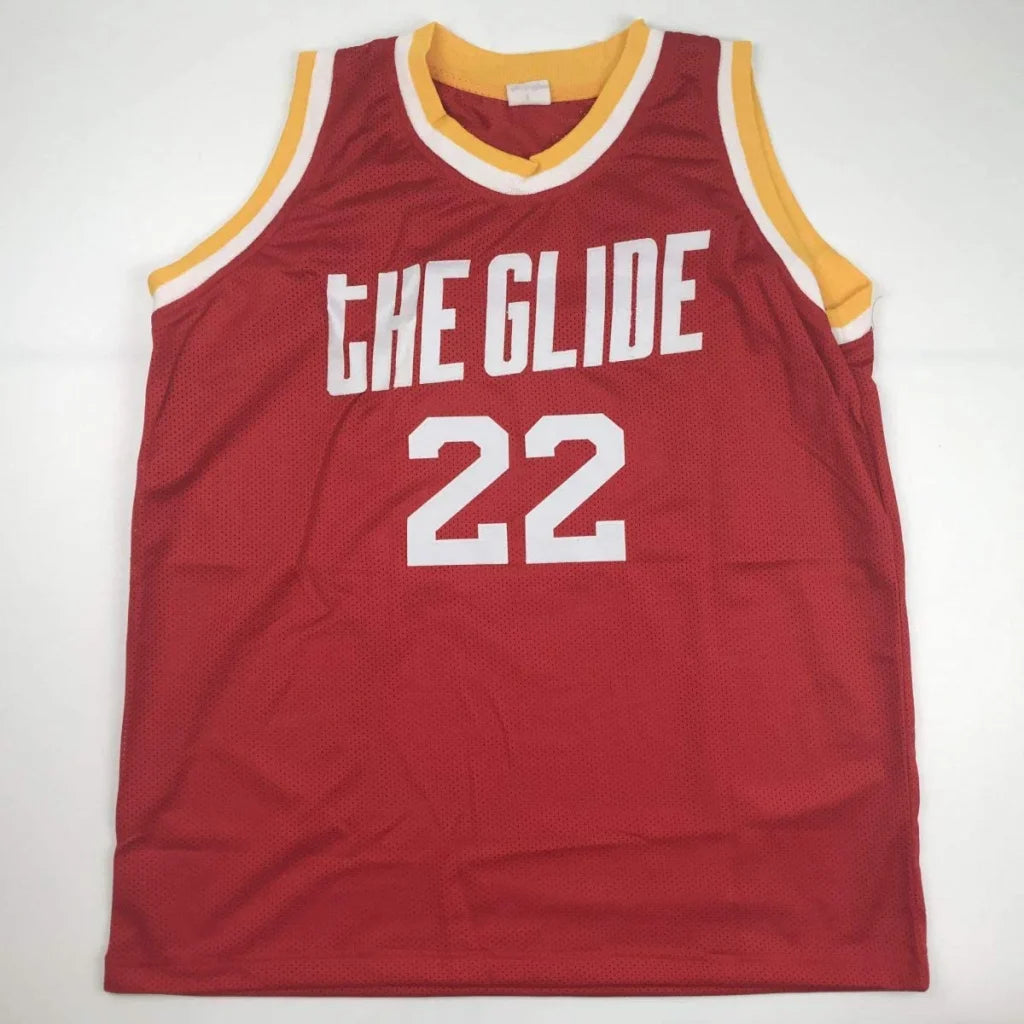 Autographed Clyde Drexler custom jersey, red mesh with white trim, number 22