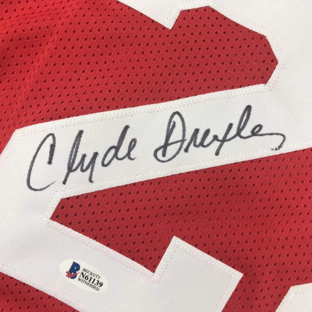 Autographed Clyde Drexler Houston red basketball jersey with signature