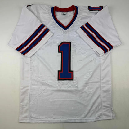 Autographed Coach Marv Levy HOF 01 Buffalo White Football Jersey Beckett BAS COA | Authenticated Signed Sports Jersey | vintageantiquesgifts.com