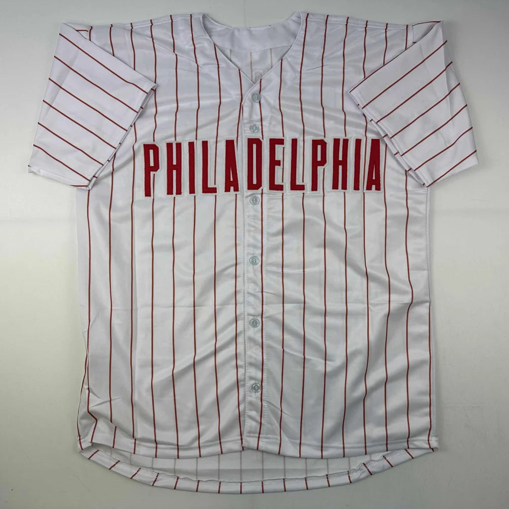 Autographed Cole Hamels Philadelphia Pinstripe Baseball Jersey Beckett BAS COA | Authenticated Signed Sports Jersey | vintageantiquesgifts.com