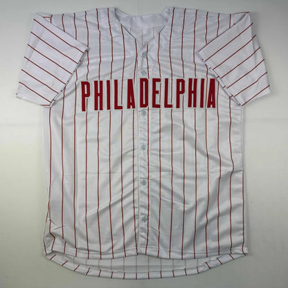 Autographed Cole Hamels Philadelphia Pinstripe Baseball Jersey Beckett BAS COA | Authenticated Signed Sports Jersey | vintageantiquesgifts.com