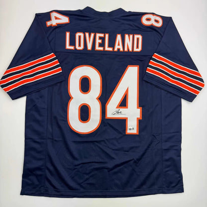 Back of autographed navy blue Chicago Bears custom jersey number 84