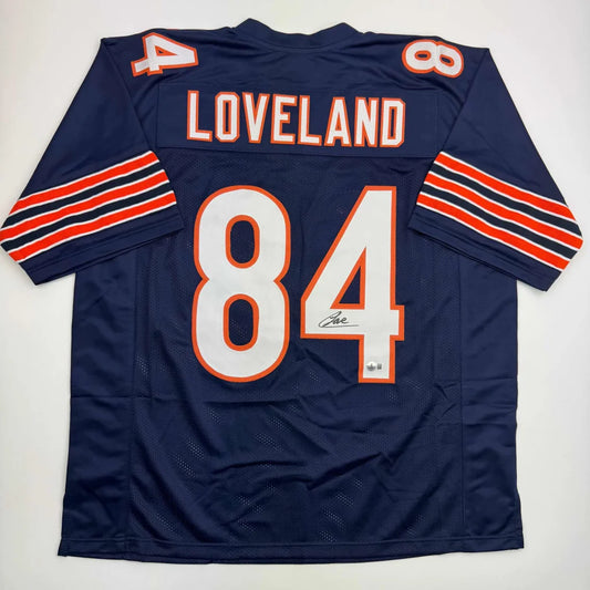 Back of autographed navy blue Chicago Bears custom jersey number 84