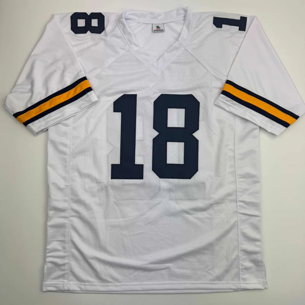 Autographed/Signed Colston Loveland Michigan White College Football Jersey Beckett BAS COA