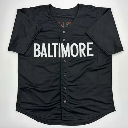 Black short-sleeve custom jersey with BALTIMORE in white for professional sports fans