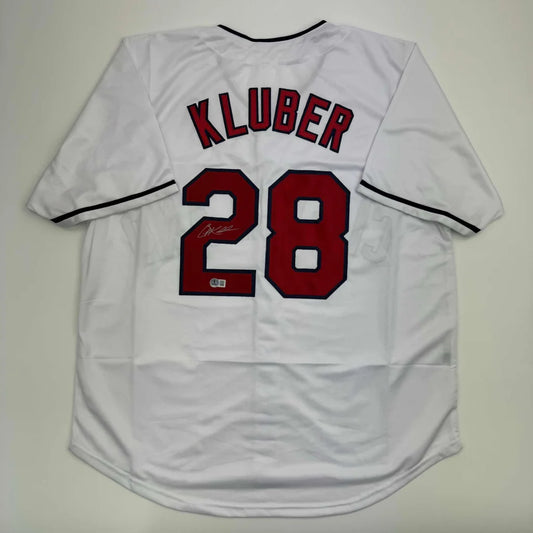 Autographed Corey Kluber Cleveland White Baseball Jersey Beckett BAS COA | Hall of Fame Sports Memorabilia | vintageantiquesgifts.com