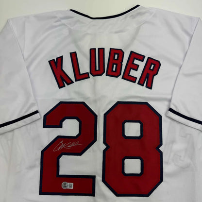 Autographed Corey Kluber Cleveland White Baseball Jersey Beckett BAS COA | Certified Authentic Signed Memorabilia | vintageantiquesgifts.com