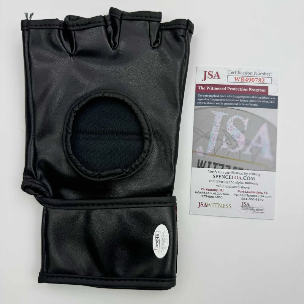 Autographed Corey Sandhagen UFC black fingerless leather glove with thumb cutout