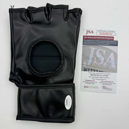 Autographed Corey Sandhagen UFC black fingerless leather glove with thumb cutout