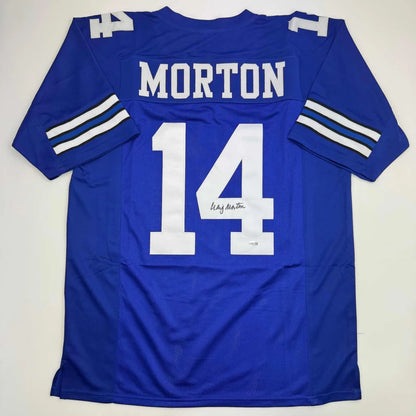 Autographed Craig Morton Dallas Blue Football Jersey JSA COA | Hall of Fame Sports Memorabilia | vintageantiquesgifts.com