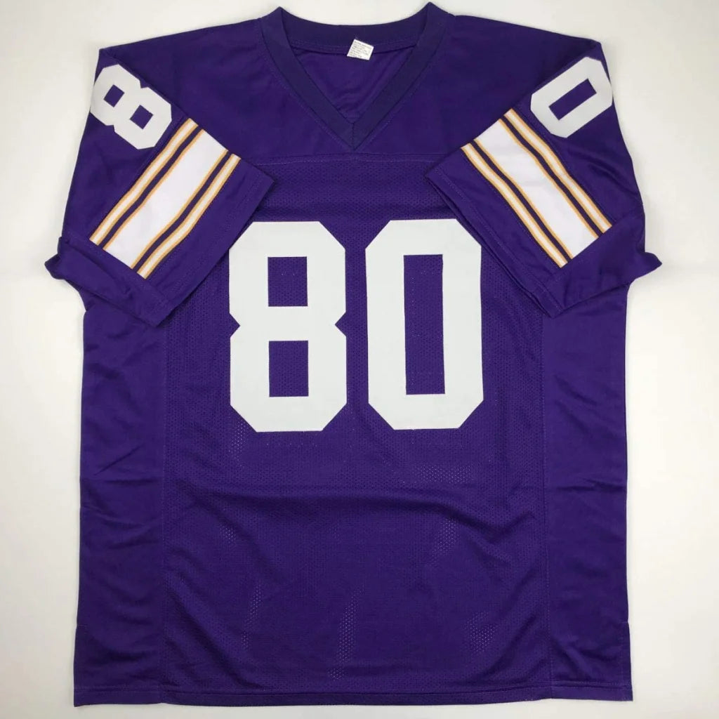 Purple Cris Carter Minnesota custom jersey with white 80 and gold stripes, JSA COA
