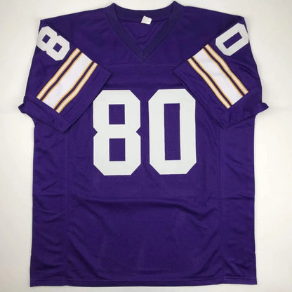 Purple Cris Carter Minnesota custom jersey with white 80 and gold stripes, JSA COA