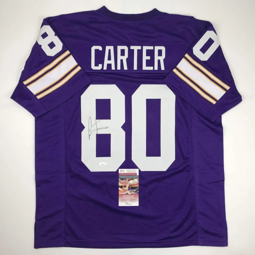 Autographed Cris Carter Minnesota Purple Football Jersey JSA COA | Hall of Fame Sports Memorabilia | vintageantiquesgifts.com