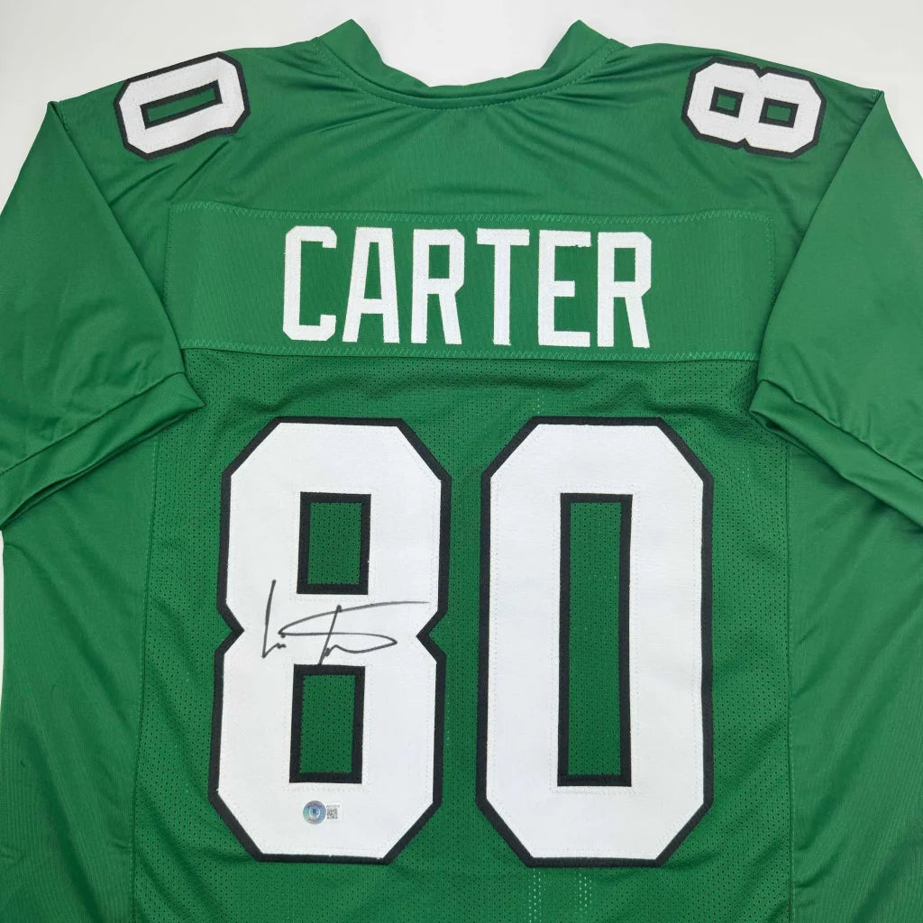 Autographed Cris Carter Philadelphia Kelly Green Football Jersey Beckett BAS COA | Certified Authentic Signed Memorabilia | vintageantiquesgifts.com