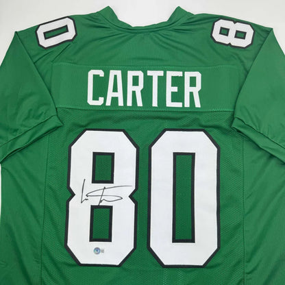 Autographed Cris Carter Philadelphia Kelly Green Football Jersey Beckett BAS COA | Certified Authentic Signed Memorabilia | vintageantiquesgifts.com