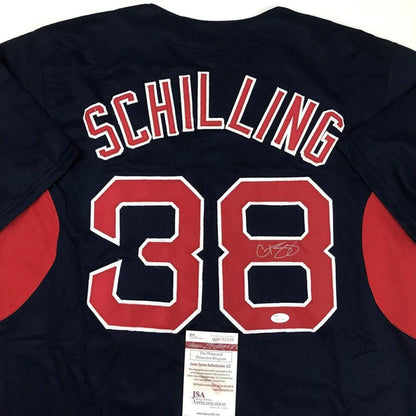 Navy blue custom jersey from Professional Sports League with Schilling 38 autograph and JSA sticker