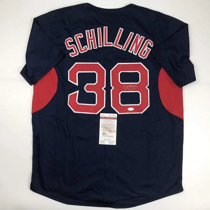 Autographed Curt Schilling navy blue custom jersey back, number 38, JSA COA