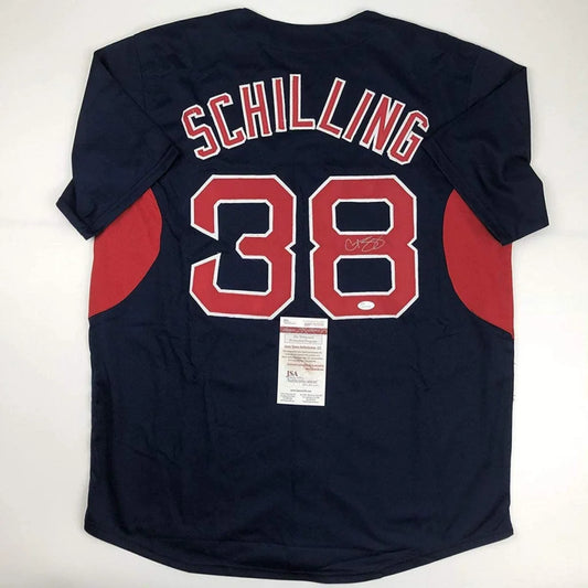 Autographed Curt Schilling navy blue custom jersey back, number 38, JSA COA
